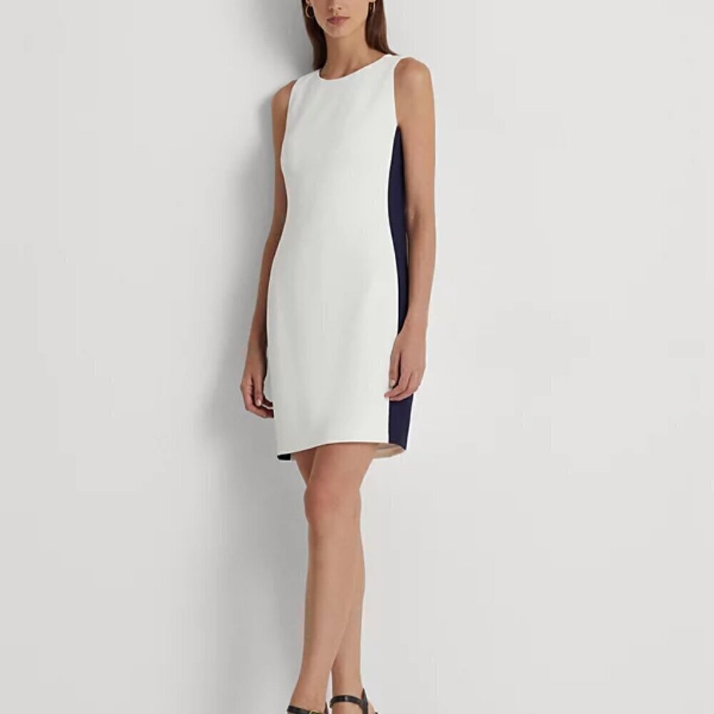 Ralph Lauren Womens Two Tone Shift White and Navy Dress Size 8
